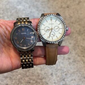 Fossil Women’s Dual Watch Lot — Black/Gold & Tan/Silver